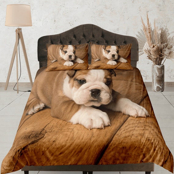 Bulldogge Bettbezug, Hundebettwäsche-Set, Haustier-Liebhaber-Geschenk, Welpen-Tagesdecke, Tier-Deckenbezug, niedlicher Doona-Bezug, Mikrofaser-Quiltbezug