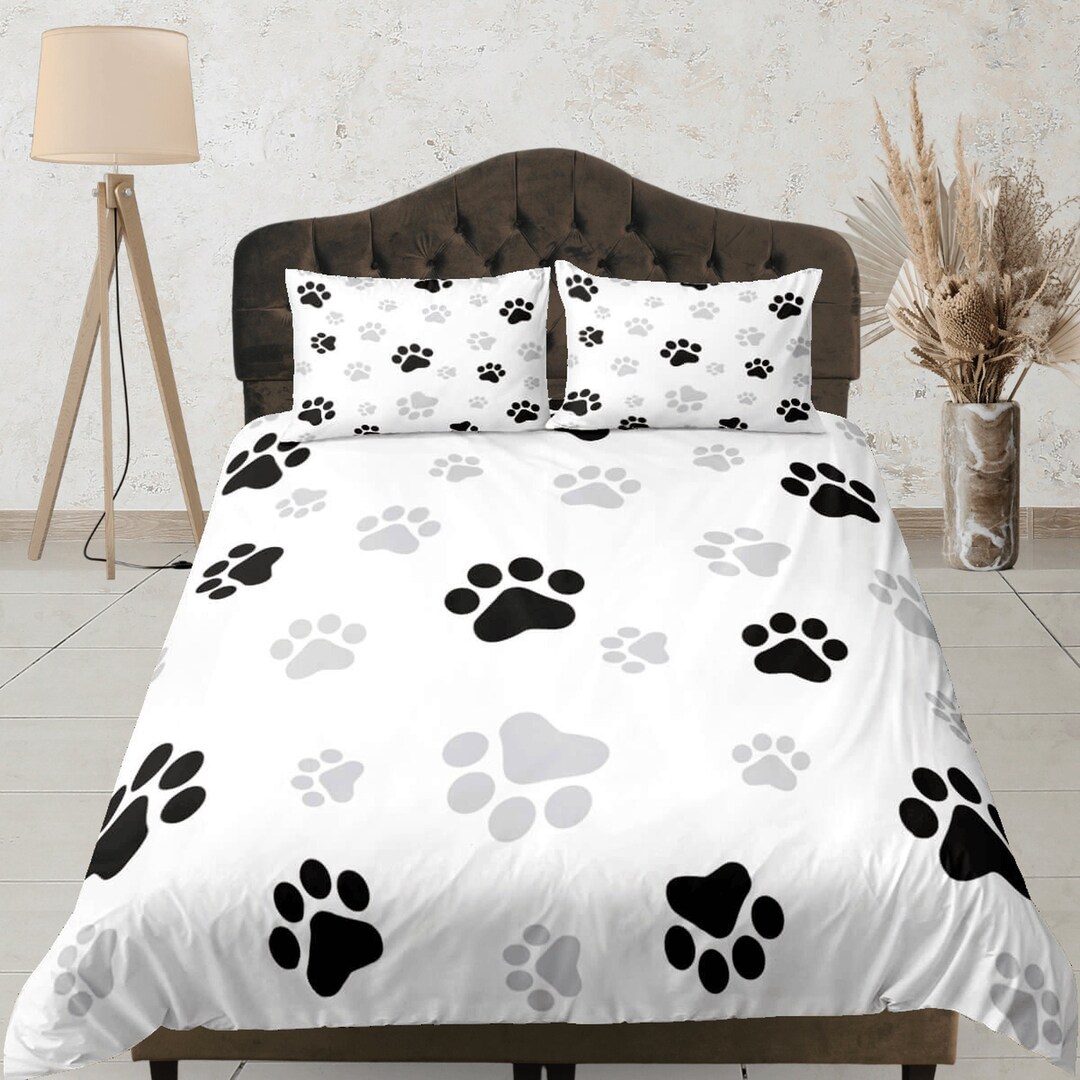 Boston Terrier Paw Pattern Print Duvet Cover Bedding Set
