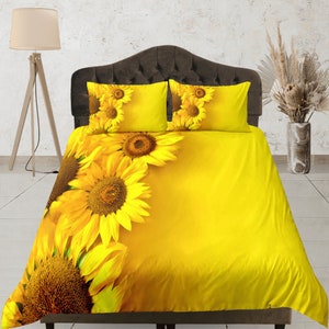Sunflower Print Bedding Set, Sunshine Yellow Duvet Cover Set, Floral Bedroom Set, Spring Bedspread, Dorm Quilt Cover Set, Summer Doona Cover