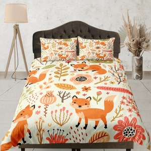 Fox and Forest Duvet Cover Set, Custom Bedroom set, Animal Theme Quilt Cover, Aesthetic Doona set, Nature Bedspread, Woodland Bedding