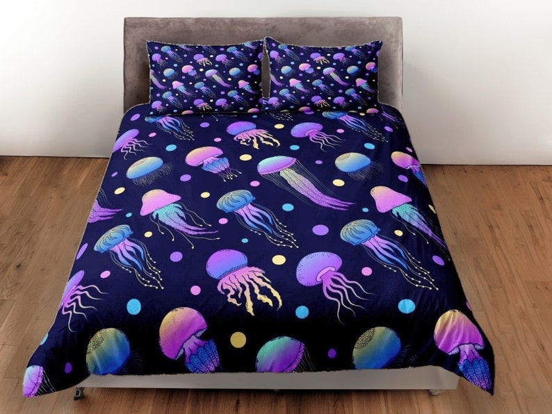 Jellyfish Cartoon Print Pattern Duvet Cover Bedding Set