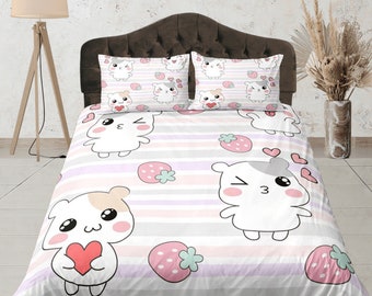 Bonita funda de edredón con forma de hámster, juego de funda de edredón kawaii, colcha para niños, decoración de habitación infantil, ropa de cama con cremallera, decoración de habitación de animales