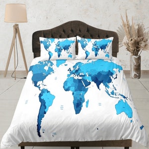 Beddengoedset wereldkaart, slaapzaalbeddengoed, educatieve sprei, slaapkamerset, geografische dekbedovertrek, Dona-reisovertrek, zachte dekbedovertrekset