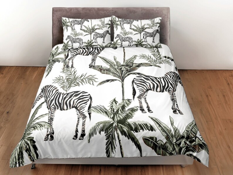 Zebra Print Duvet Cover, Custom Size, Safari Theme Bedding, Tropical