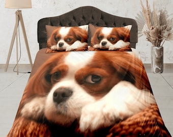 Cavalier King Charles Spaniel Duvet Cover, Dog Bedding Set, Pet Lover Gift, Puppy Bedspread, Dog Mom Gift, Bedroom Decor, Cotton Quilt Cover