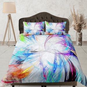 Abstract Art Bedding Set, Colorful Paint Splash Bedroom Set, Artistic Quilt Cover, Modern Bedspread, Creative Room Decor, Artsy Gift For Her