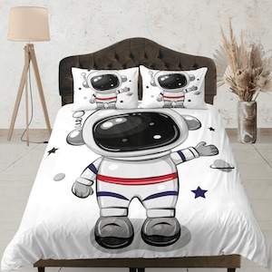Colcha de dibujos animados de astronauta, dormitorio con temática espacial linda, juego de funda nórdica suave, ropa de cama para dormitorio, juego de funda de edredón, funda de edredón, decoración de habitación para niños