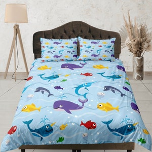 Unter dem Meer Bettwäsche-Set für Jungen, Doona-Abdeckung, Marine Aquatic Quilt Cover, Kinderschlafzimmerset, Meerestiere Dekor