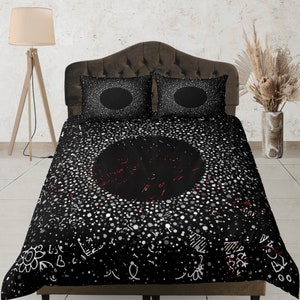 Black White Abstract Bedspread, Custom Size Bedding Set, Zipper Duvet Cover Set, Aesthetic Quilt Cover, Dorm Bedding, Modern Bedroom Set