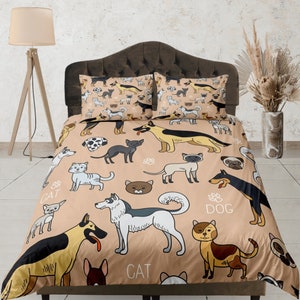 Dekbedovertrekset huisdieren, schattige kat en hond slaapzaalbeddengoed, dekbedovertrek dierenprint, slaapkamerset aangepast formaat, cadeau huisdierliefhebber, kinderbedovertrek