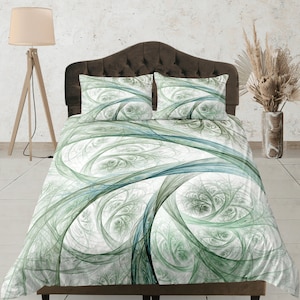 Abstract Swirl Duvet Cover, Custom Size, Green and White, Modern Bedding, Artistic Design, Contemporary Decor, Unique Blanket Cover