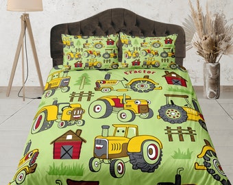 Proxiceen Tractor beddengoedset, Farm Machine Boy dekbedovertrek en kussensloop, jeugdkamer beddengoed, onderhoudsvriendelijk beddengoed (A3, 135 x 200 cm 2 x 50 x 75 cm