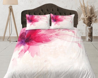 Elegant Floral Bedding Set, wonderful Quilt Cover, Pink and White Bedroom Set, Aesthetic Duvet Cover, Dorm Bedding, Gorgeous Bedspread