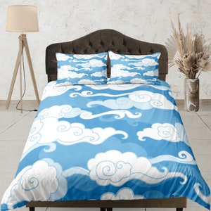 Conjunto de capa de edredom de nuvem, capa de edredom de céu azul, decoração de quarto caprichosa, colcha de estilo japonês, roupa de cama exclusiva, roupa de cama com zíper
