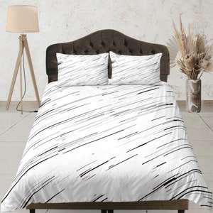 Modern Duvet Cover, Abstract Bedding Set, Black and White Bedspread, Minimalist Blanket Cover, Geometric Bedroom Set, Home Decor