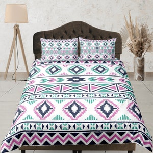 Bettbezug-Set mit Azteken-Print, Bettbezug-Set für Erwachsene, Tagesdecke in Sondergröße, Geometrischer Bettbezug, Einzigartiges Schlafzimmer-Set, Bunte Bettdecke