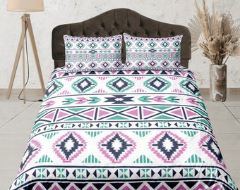 Aztec Print Bedding Set, Southwestern Duvet Cover Set, Custom Size Bedspread, Geometric Quilt Cover, Unique Bedroom Set, Colorful Bed Cover
