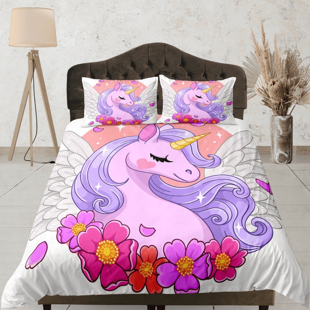 Pink Unicorn Bedding Set, Kids Duvet Cover Set, Magical Dorm Bedding ...