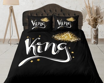 King Duvet Cover, Custom Size, Black and Gold, Royal Bedding, Modern Design, Luxury Bedspread, Bedroom Decor, Cotton Quilt Cover Set