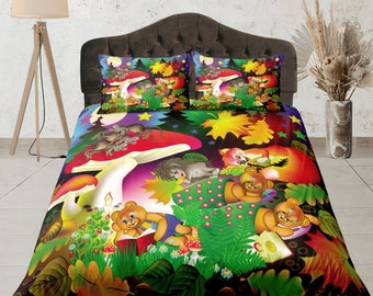 Juego de funda nórdica con dibujos de animales, colcha para habitación de niños, ropa de cama para dormitorio, funda de edredón divertida, juego de dormitorio de fantasía, decoración de habitación de niños