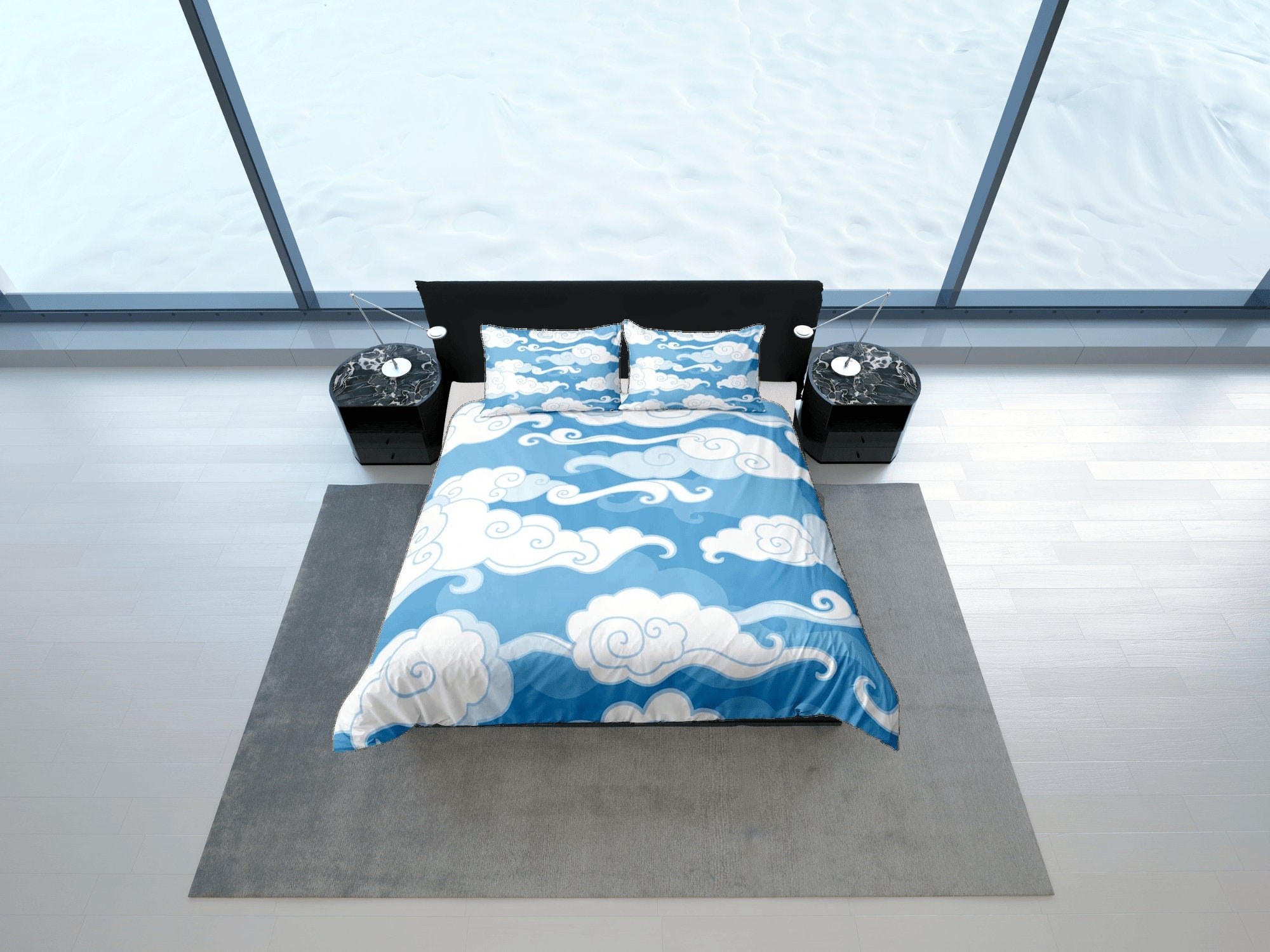 Kite And Clouds - Blue - Duvet Cover & Pillow Case - 1 Left Size NZ Adult