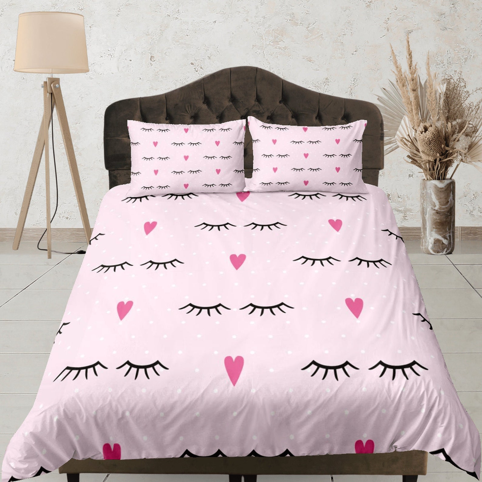 Eyelash and Hearts Duvet Cover Set, Cute Bedroom Set, Girls Bedding Set ...