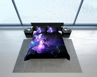 Feelyou Purple Butterfly Comforter Set - 7-Piece Full Bedding Set With Sheets, Pillowcases & Square Covers