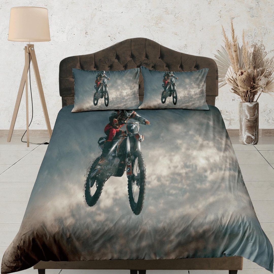 Motocross Duvet Cover, Dirt Bike Bedding, Sports Bedroom Set, Teen Boy ...