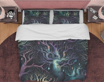 Mystical Tree Aesthetic Duvet Cover Set, Dark Forest Bedding Set for Dorm Bedroom, Soft Quilt Cover, Elegant bedding set, Gothic Bedspread