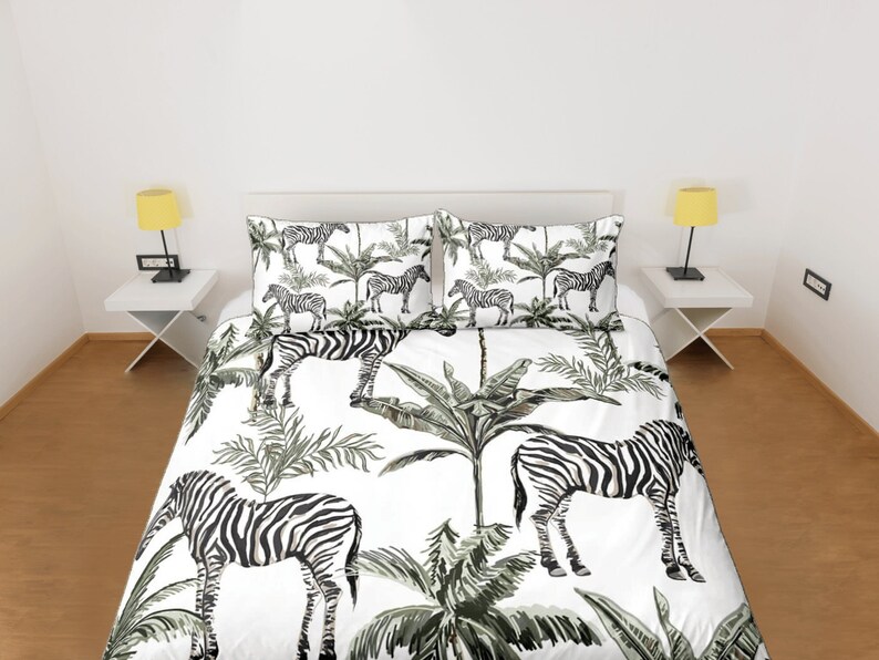 Zebra Print Duvet Cover, Custom Size, Safari Theme Bedding, Tropical