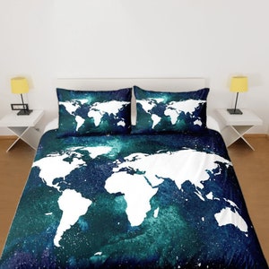 Weltkarte Bettwäsche-Set, niedliche Geographische Tagesdecke, Moderne Schlafstube Bettwäsche, Reise-Liebhaber Bettbezug, Bold Earth Schlafzimmer-Set, Elegantes Bett-Set