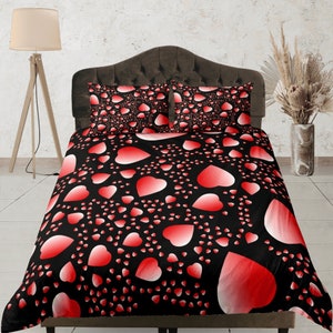 Red Heart Petals Bedspread, Romantic Duvet Cover Set, Modern Dorm Bedding, Love Quilt Cover Set, Doona Cover, Floral Aesthetic Bedroom Set
