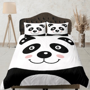 Juego de funda nórdica con bonito panda, juego de cama infantil con estampado de animales, colcha infantil divertida, funda de edredón con dibujos animados divertidos, juego de dormitorio para amantes de los pandas