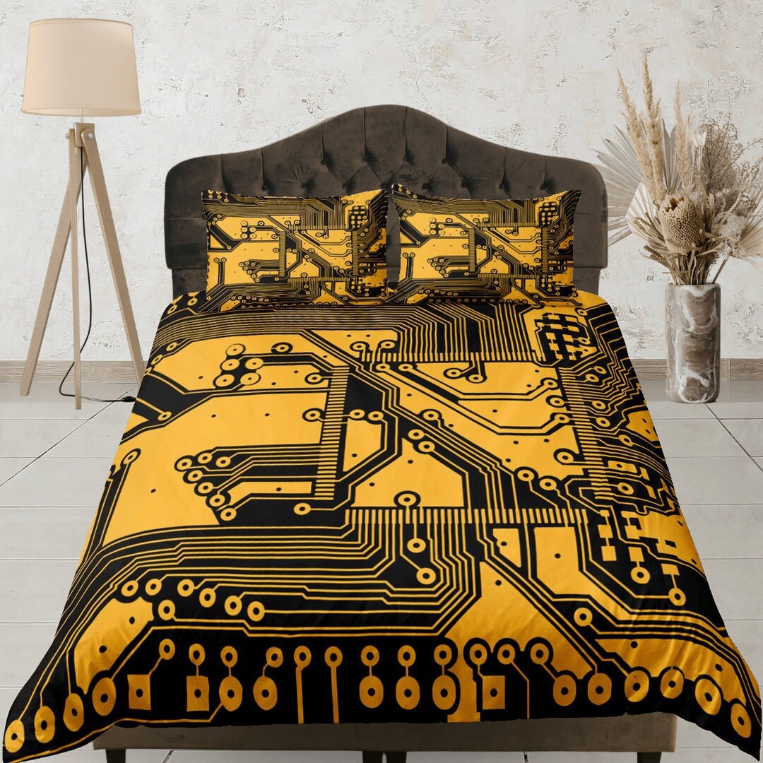 Circuit Board Duvet Cover, Tech Bedding Set, Geek Decor, Yellow ...