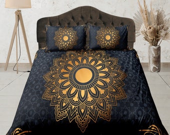 3Dブッダ寝具セット、黄金の花柄幾何学模様キルトカバー - Etsy 日本