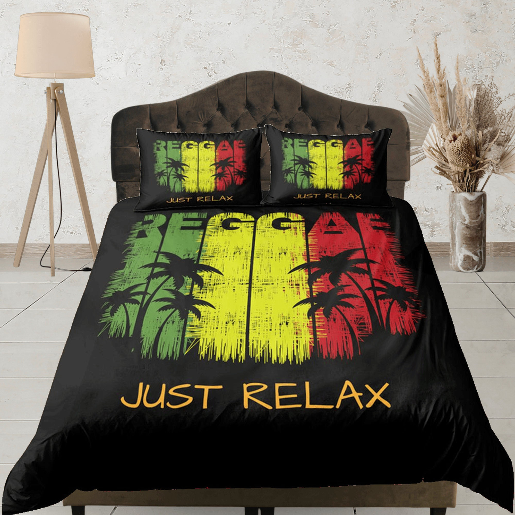 Reggae Duvet Cover, Music Bedding Set, Jamaican Decor, Tropical