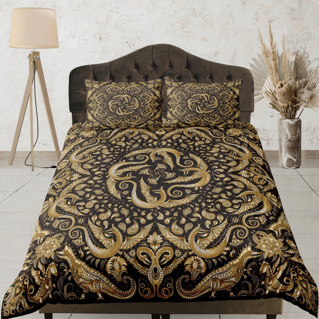Luxury Black and Gold Bedding Set, Elegant Duvet Cover, Custom Dorm ...