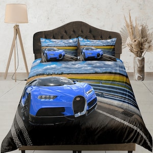 Blue Sports Car Print Quilt Cover, Boys Dorm Bedding, Modern Bedroom Set, Custom  Bedding Set, Racing Theme Bedspread, Aesthetic Duvet Cover