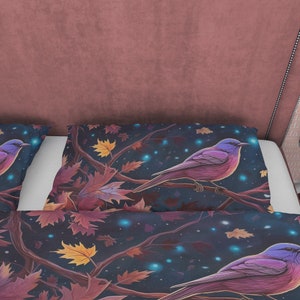Autumn Leaves and Birds Duvet Cover Set, Fall Themed Bedroom Set, Cute  Bedding set, Nature Inspired Quilt Cover, Rustic Bohemian Bedspread