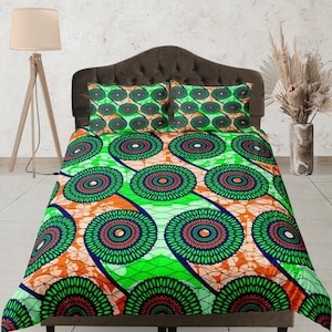 Colorful Geometric Bedding Set, Custom Size Duvet Cover Set, Dorm Bedding, Vibrant Bedspread, Green Orange Quilt Cover, Bedroom Set