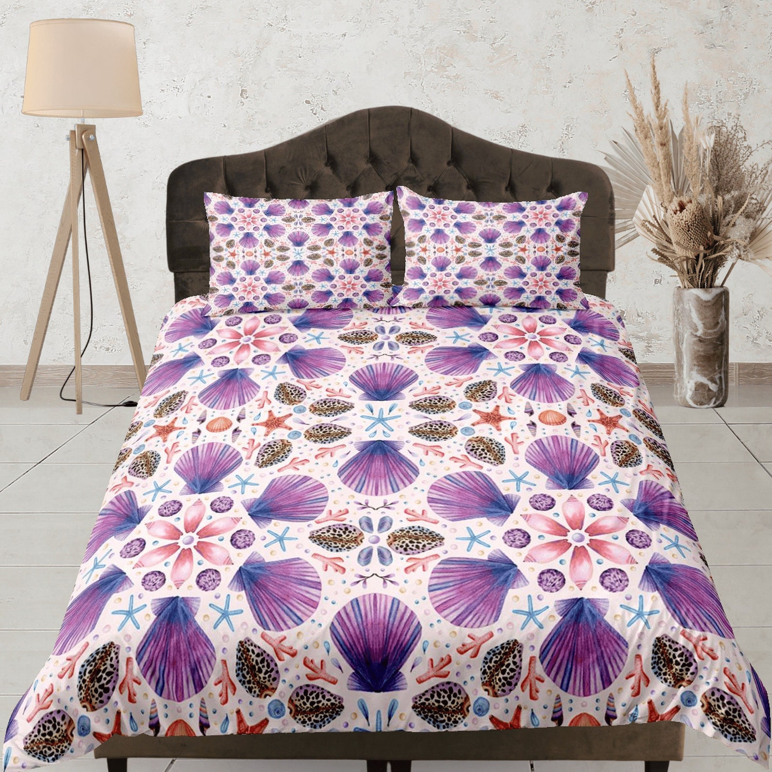 Sea Shell Comforters Seashell Duvet Cover Set, Coastal Dorm Bedding, Beach Decor, Purple ...