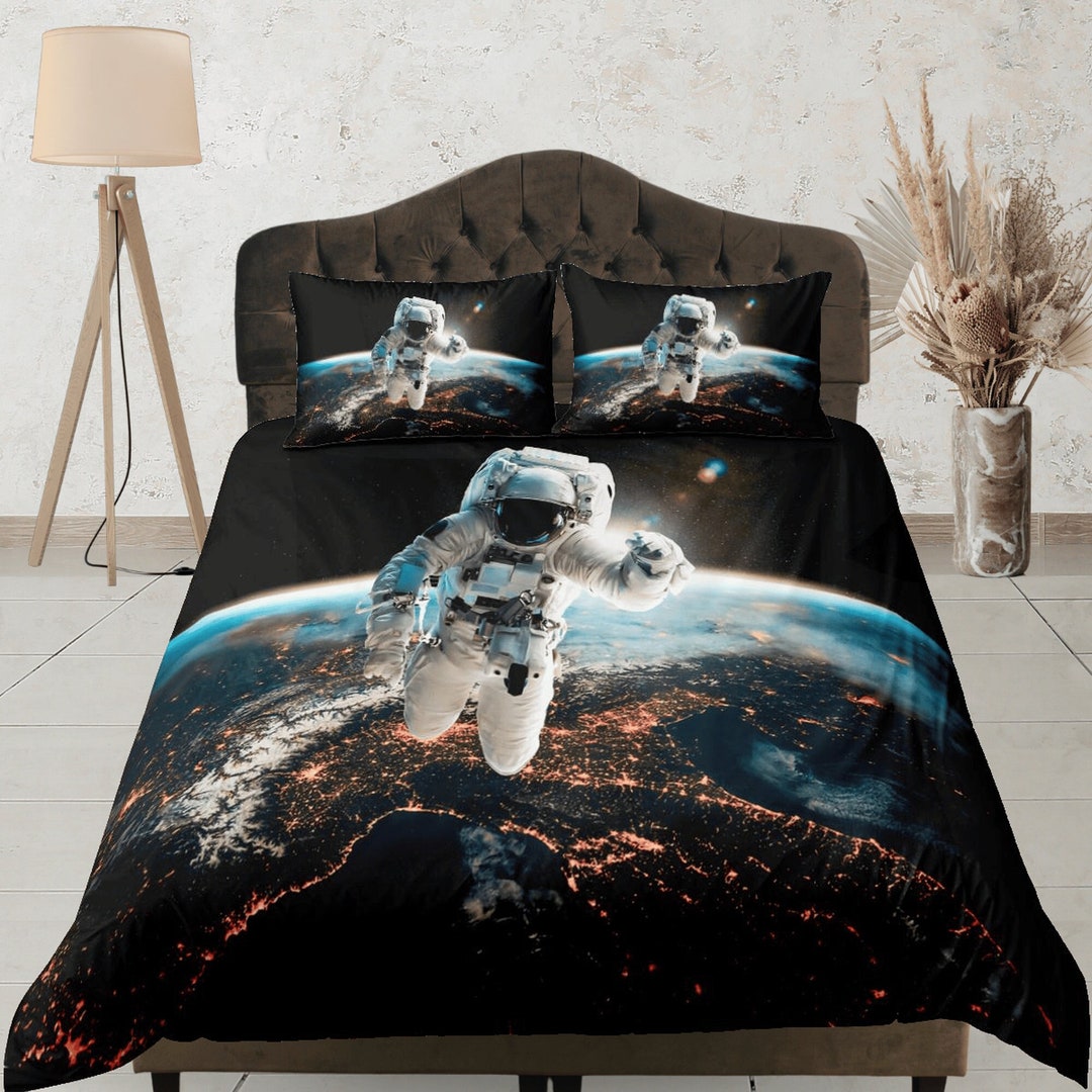 Space Themed Duvet Cover Set, Astronaut Bedding Set for Dorm, Outer ...