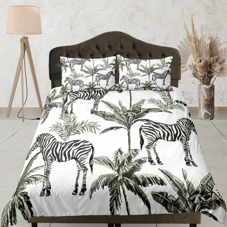Zebra Print Duvet Cover, Custom Size, Safari Theme Bedding, Tropical