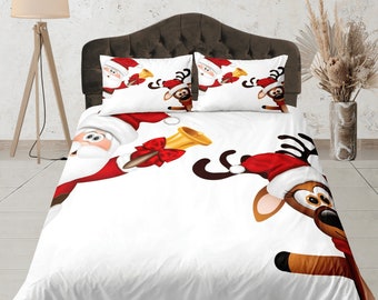 Set Biancheria Da Letto Natalizia Queen Size – Copripiumino Rosso 229x229 Cm Con 2 Federe 50x75 Cm, Chiusura A Cerniera - 2