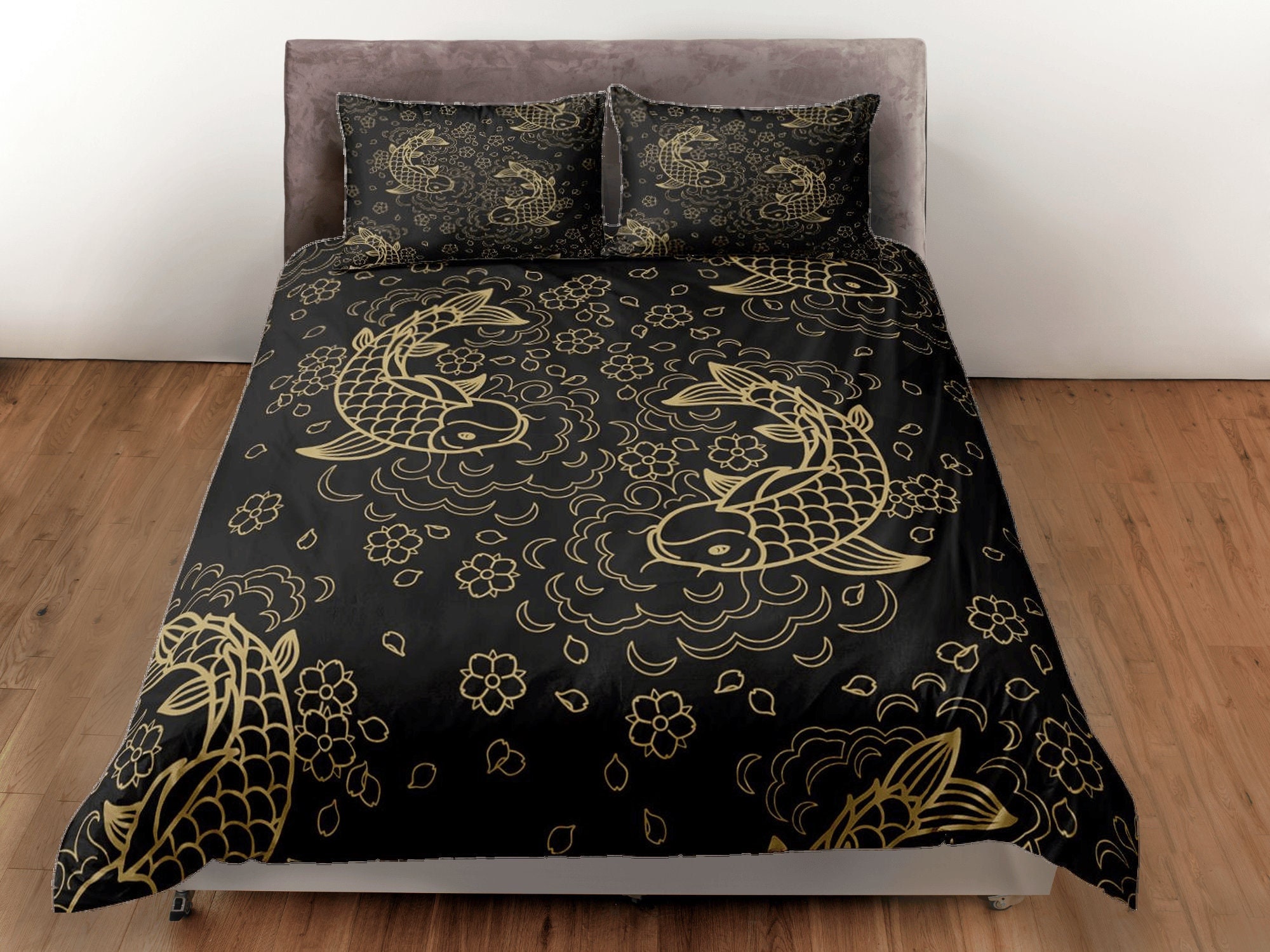 Fish Bedspread Koi Fish Duvet Cover Set, Japanese Quilt Cover, Gold Koi Bedding, Koi ...