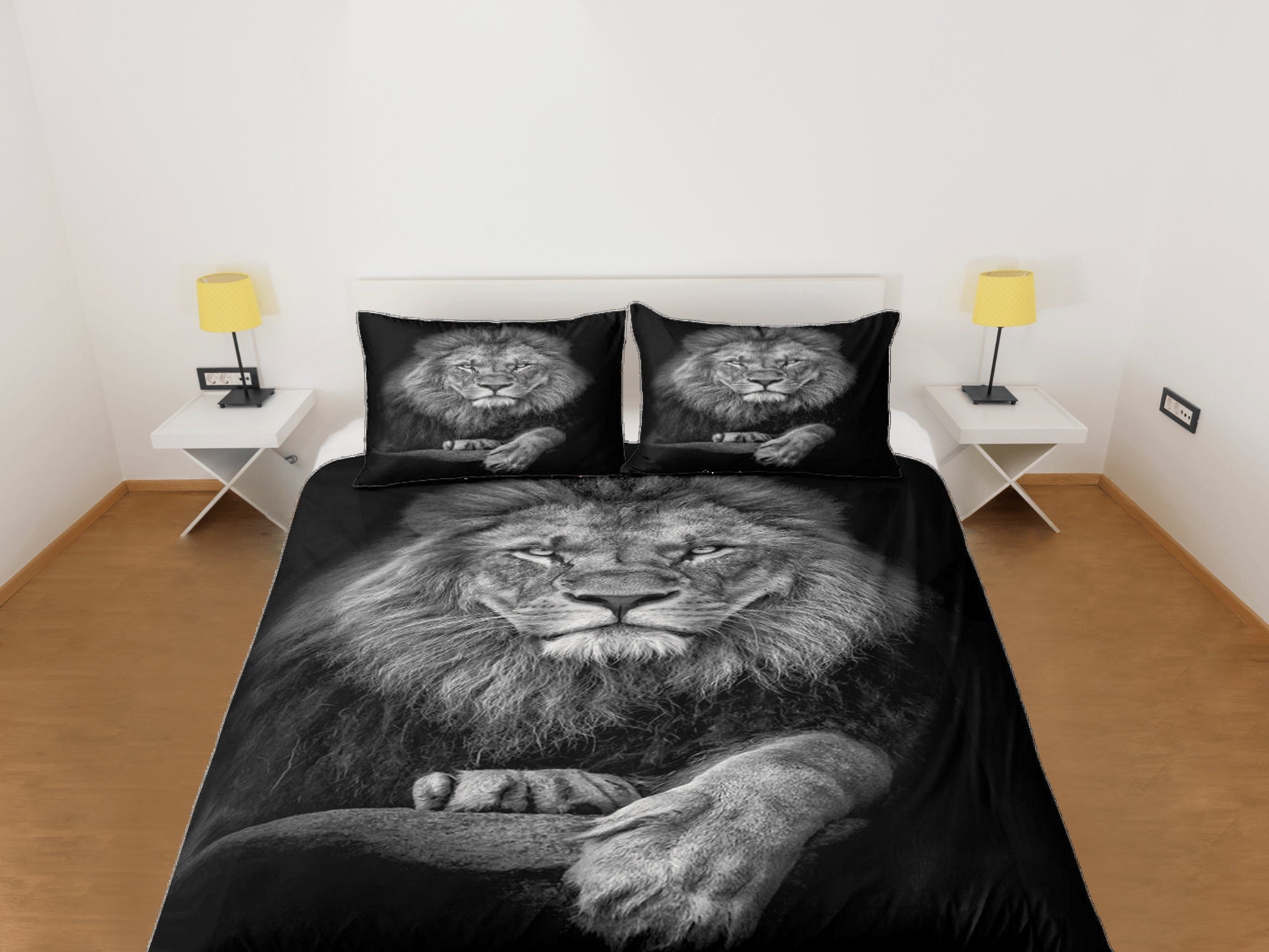Black And Gold Flower Lion Comforter Set Full Size,Animal Print