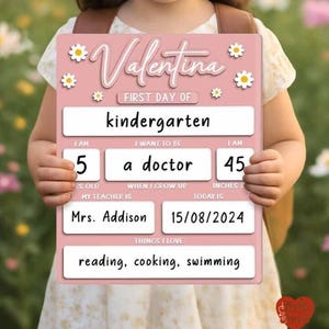 Personalized First Day of School Board – Pink Reusable Name Sign for Kids – Custom Kindergarten Photo Prop, Back to School Gift for Girl