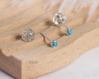 3MM Turquoise Stud Earrings – Sterling Silver, Gold Plated Tiny Earrings-  Tiny Stud Earrings - Minimalist earrings