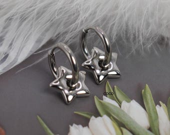 Pendientes de aro con estrella dorada - Aros de acero inoxidable hipoalergénicos - Pendientes delicados - Pendientes de aro - Regalo de aros dorados