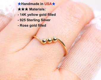 Gold Bead fidget ring - Anxiety Ring for Women - Spinner Ring Dainty Gold Ring - Gold, Silver stackable Ring -Anxiety Ring silver for women